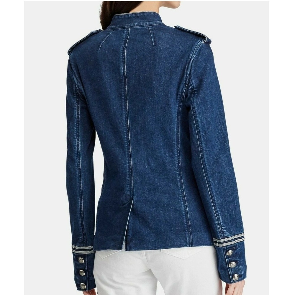 Lauren Ralph Lauren Womens Navy Blue Denim Military Crest Button Jacket 6 - Picture 2 of 8